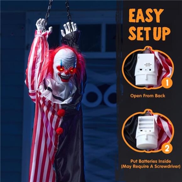 JOYIN 65" Halloween Hanging Scary Clown Decorations with Chain, with LED Lights - Picture 6 of 7